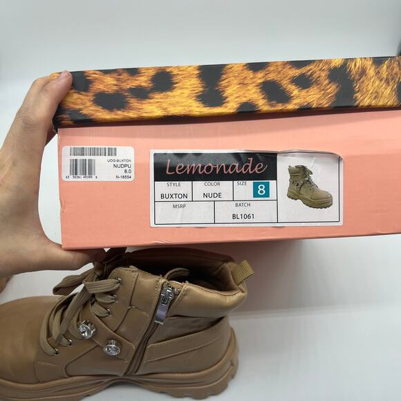 Lemonade Women Combat Boot Size 8M Rhinestone Strap Lace Up Textured Sole - Picture 8 of 14